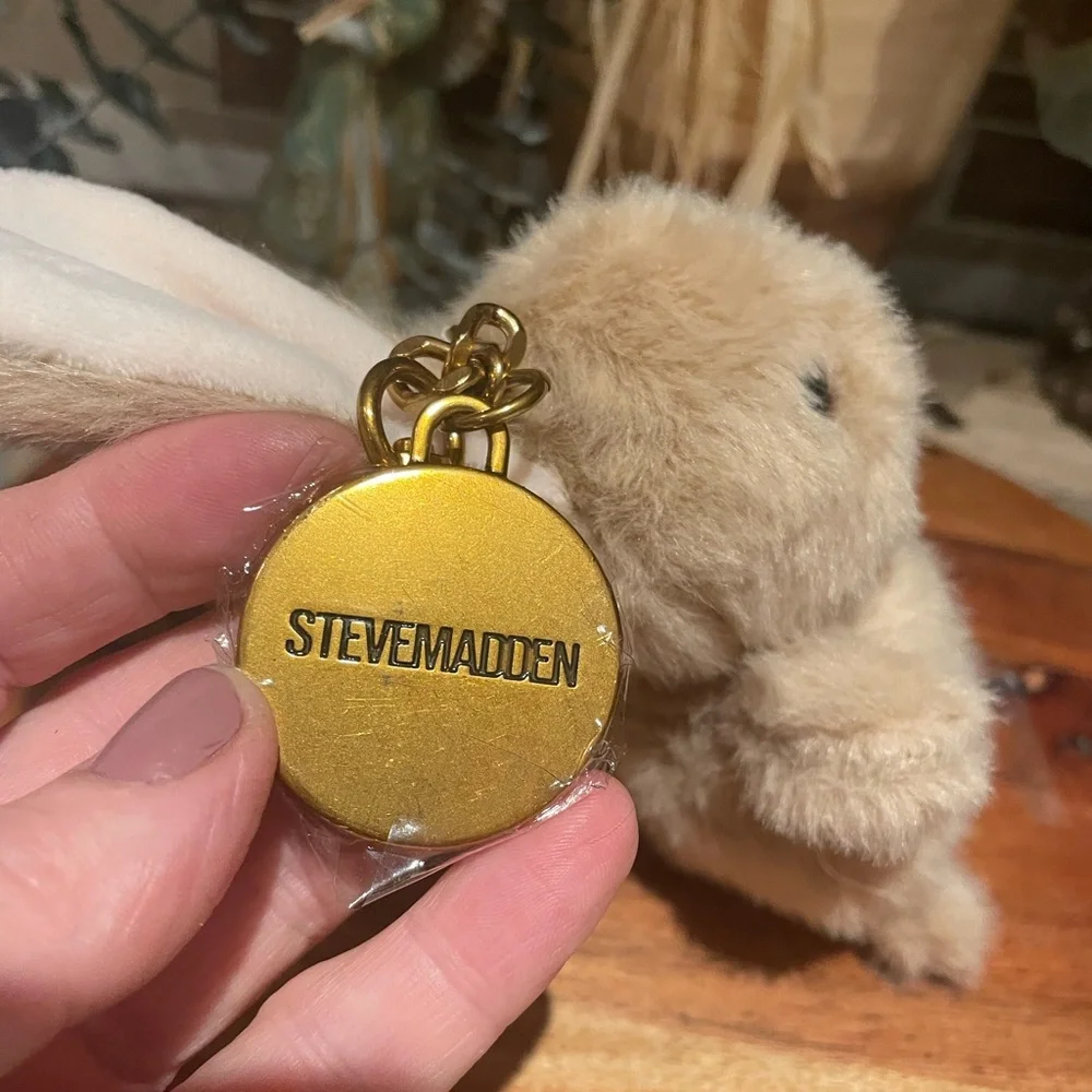 Steve Madden Tan Plush Bunny Keychain